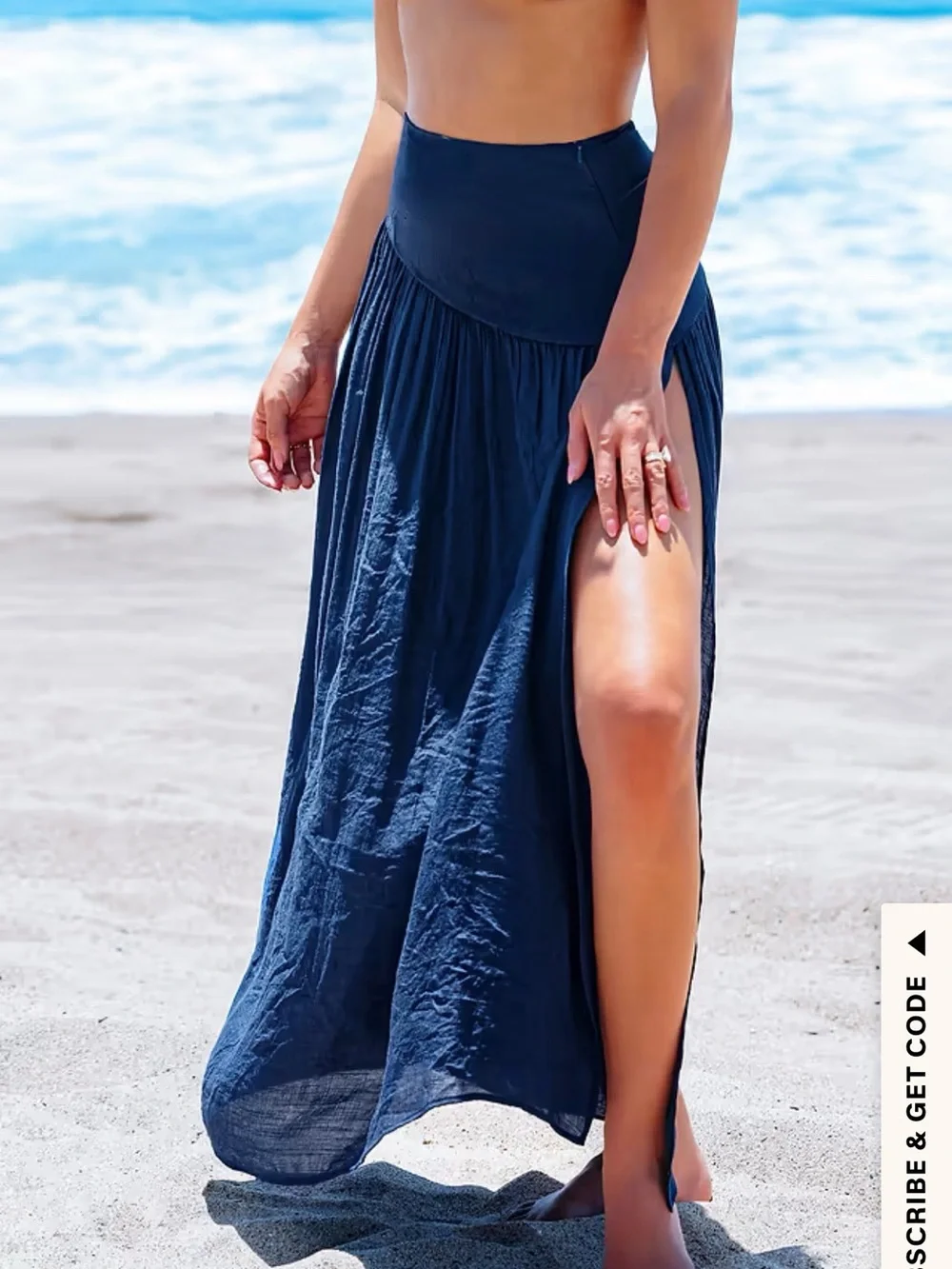 Cupshe Navy High-Waist Maxi Skirt cover-Up with Side Slit